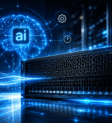 Servidor IBM com ícones de inteligência artificial representando o storage autônomo IBM FlashSystem.ai