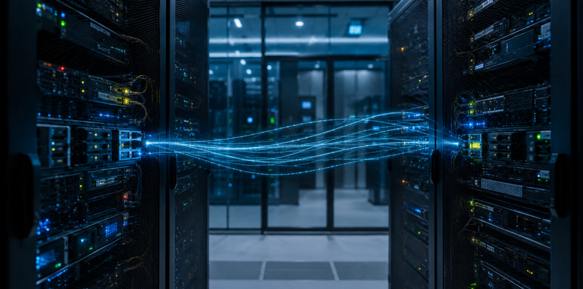Servidores em ambiente de datacenter representando a replicação e sincronização de dados entre ambientes IBM i