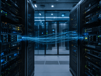Servidores em ambiente de datacenter representando a replicação e sincronização de dados entre ambientes IBM i