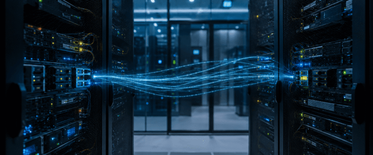 Servidores em ambiente de datacenter representando a replicação e sincronização de dados entre ambientes IBM i